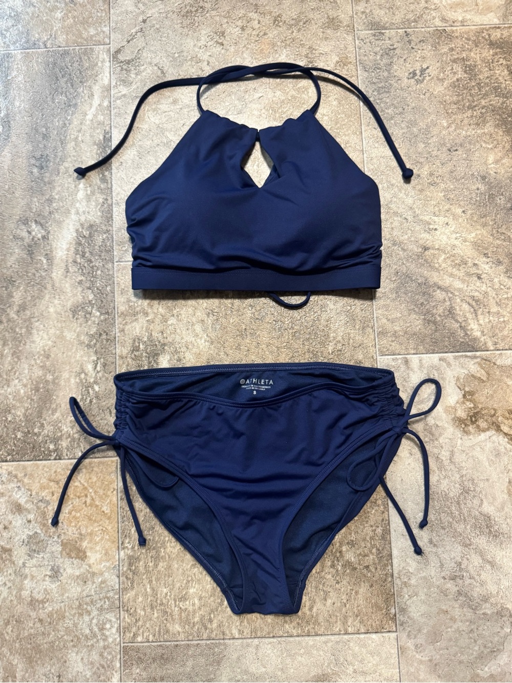 Athleta Navy Keyhole Halter Bikini Set